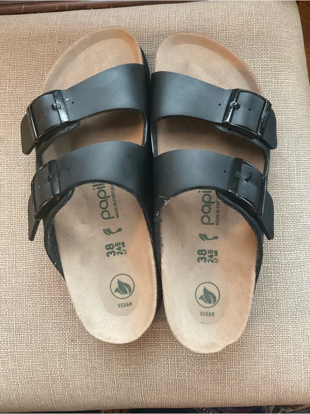 Vegan Birkenstock Papillo Black Two-Strap Platform Sandals new